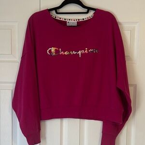 Champion Fuchsia Sweatshirt with Multicolor Logo